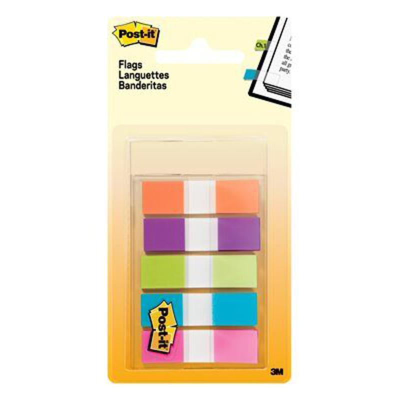 3M Post-it Small Flags Bright Clear 0.47" X 1.7" 5 Col X 20 Sheets