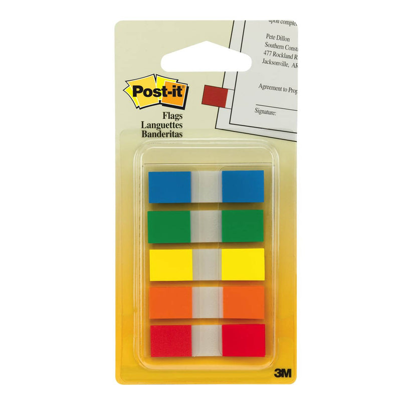 3M Post-it Small Flags Clear 0.47" X 1.7" 5 Col X 20 Sheets