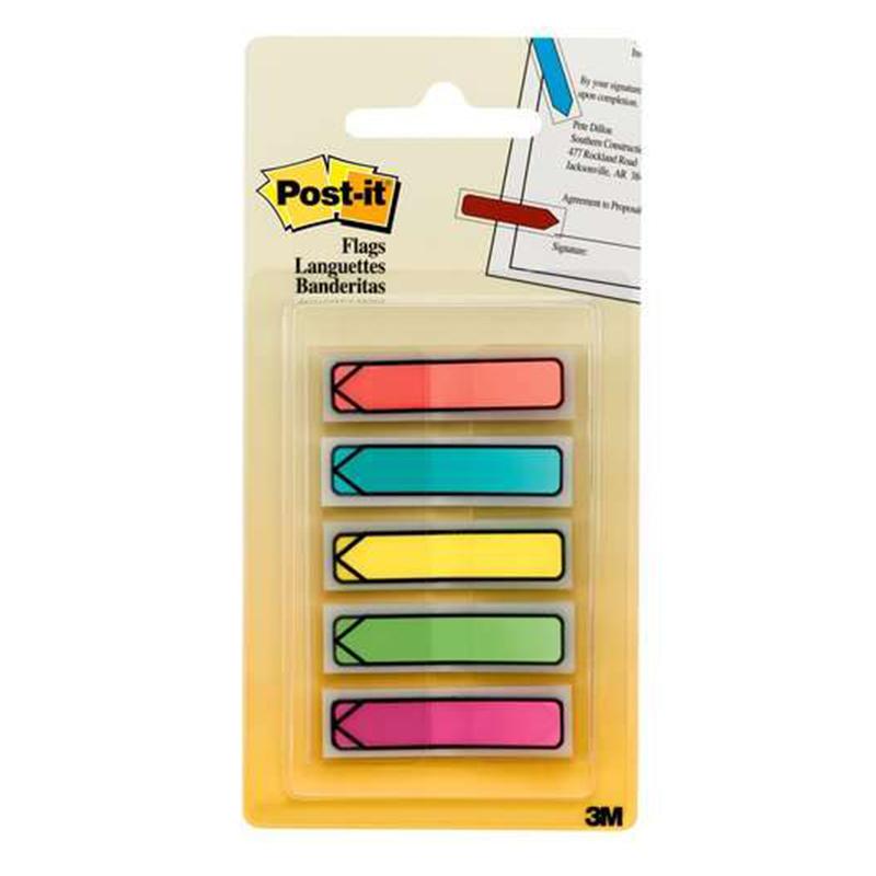 3M Post-it Arrow Flags Bright Col 0.47" X 1.7" 5 Col X 20 Sheets