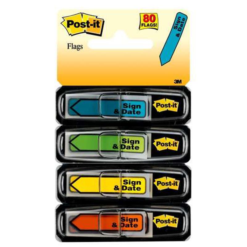3M Post-it "Sign Here" Arrow Flags 4 Col 0.47" X 1.7" 120 Flags