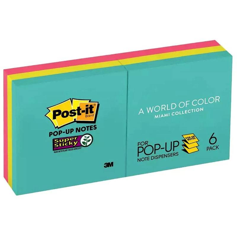 3M Post-It Super Sticky Pop up Miami Colour Notes 3" X 3"/Pad 90 Sheets/Pad 6 Pad/Pack