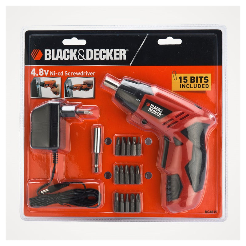 Black & Decker 4.8V NI-CD Screwdriver Blister Pack 15 Bits