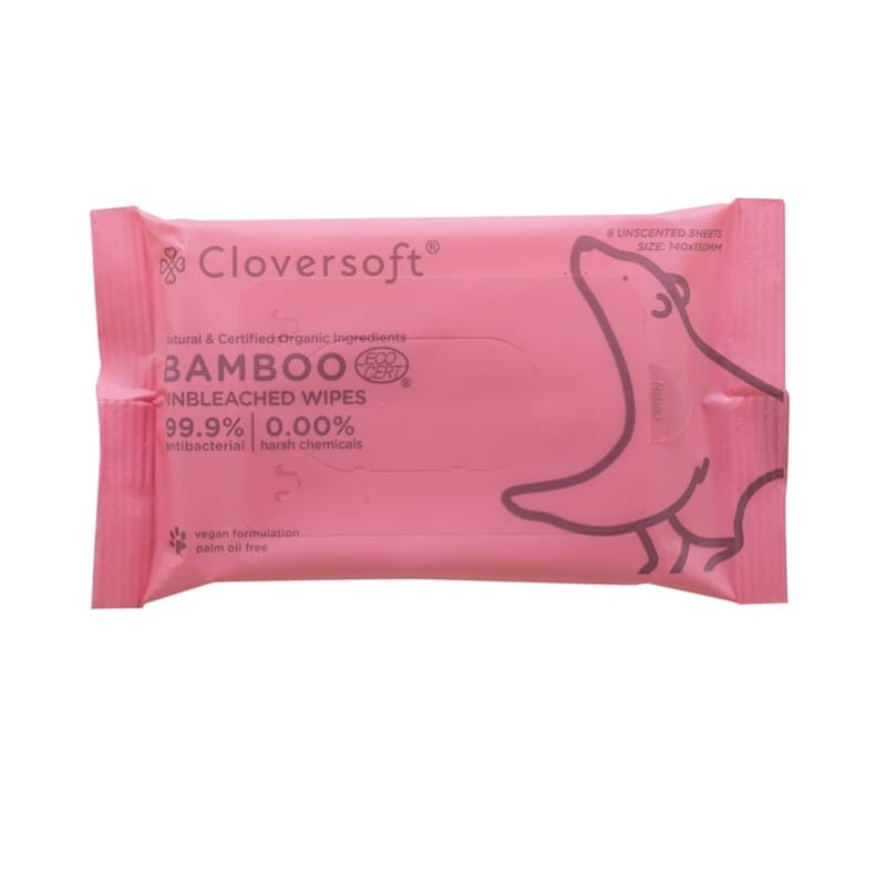 Cloversoft Unbleached Bamboo AB Organic Petite Wipes 8 Sheets