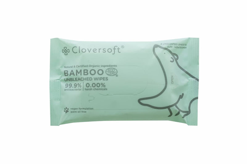 Cloversoft Unbleached Bamboo AB Organic Petite Wipes 8 Sheets