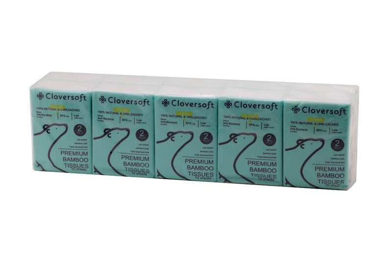 Cloversoft Plant-Based Unbleached Bamboo Pocket Tissues 2 Ply 10 X 10 Sheets
