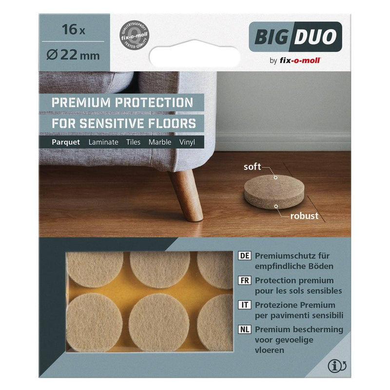Fix-O-Moll Big Duo Parquet Gliders Self Adhesive Dia 22 mm