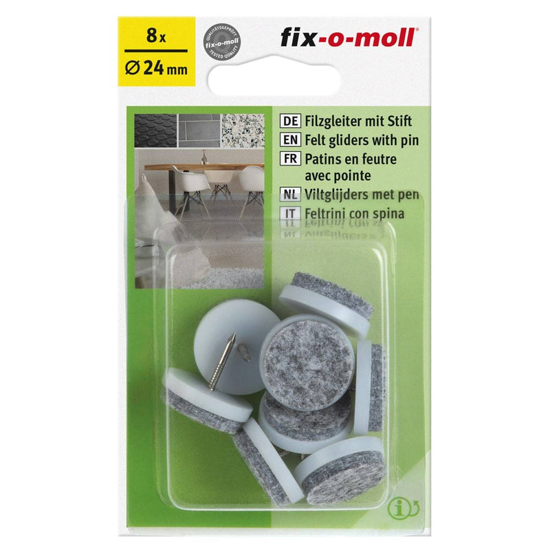 Fix-O-Moll Felt Gliders with Pin Grey Dia 24 mm