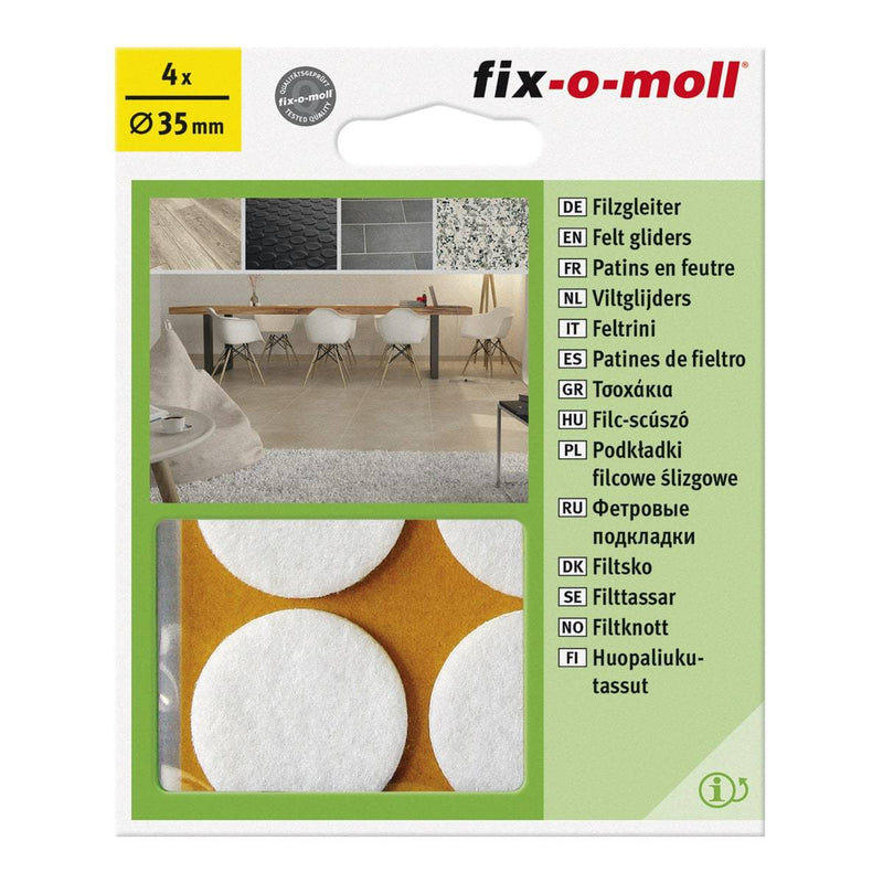 Fix-O-Moll Felt Gliders Self Adhesive White Dia 35 mm