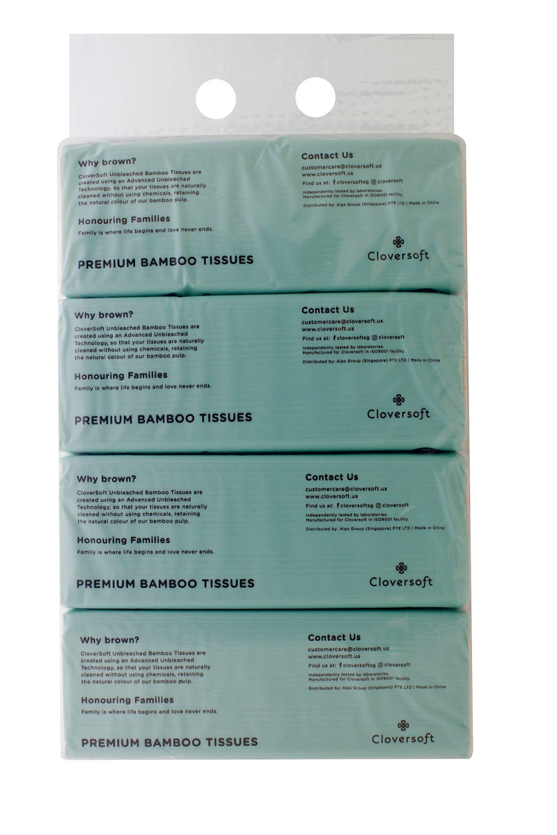 Cloversoft Plant-Based Unbleached Bamboo Tissues 3 Ply 4 X 130 Sheets