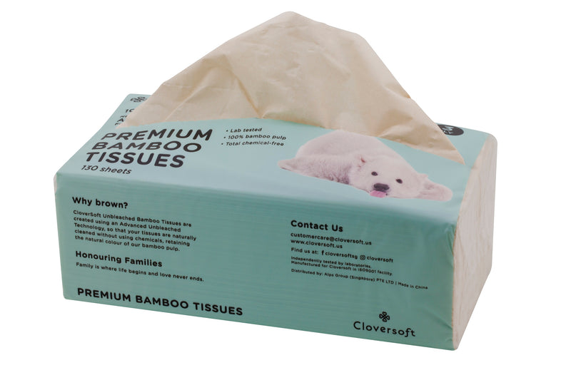 Cloversoft Plant-Based Unbleached Bamboo Tissues 3 Ply 4 X 130 Sheets