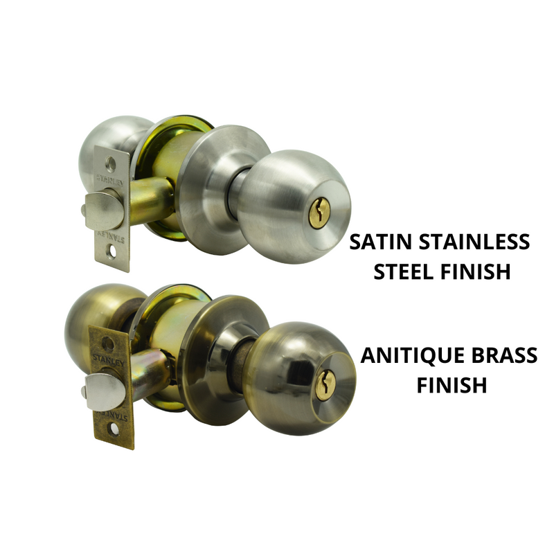 Stanley Bola Cylindrical Door Knob Backset 60mm Entrance (Satin Stainless Steel/ Antique Brass finishing)