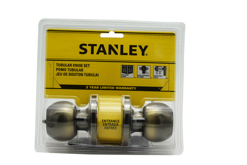 Stanley Bola Tubular Door Knob Backset 60/70mm Entrance (Satin Stainless Steel/ Antique Brass Finishing)