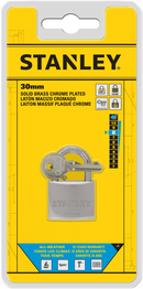 Stanley Solid Brass Standard Shackle Chrome Coated Padlock 30mm/ 40mm/ 50mm