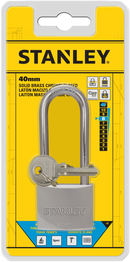 Stanley Solid Brass Long Shackle Chrome Coated Padlock 30mm/ 40mm/ 50mm