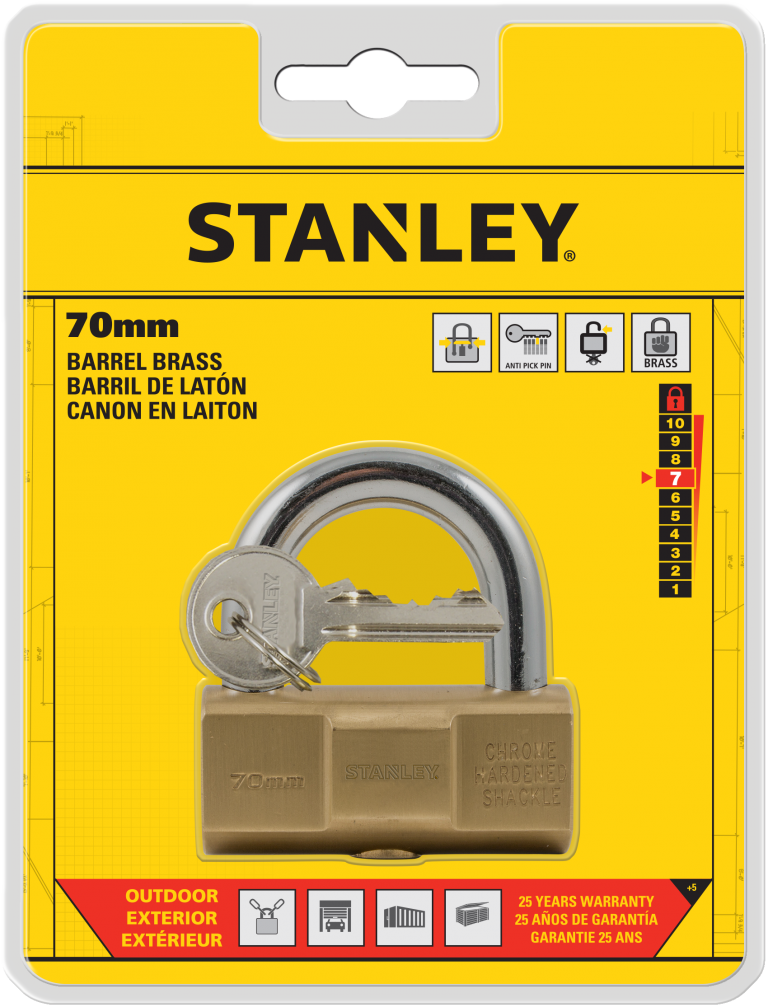 Stanley Barrel Brass Padlock 30mm/ 40mm/ 50mm/ 70mm