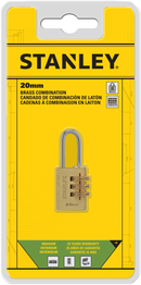 Stanley Solid Brass Combination Padlock 3 Digit 20mm/ 30mm
