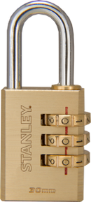 Stanley Solid Brass Combination Padlock 3 Digit 20mm/ 30mm