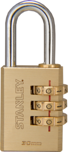 Stanley Solid Brass Combination Padlock 3 Digit 20mm/ 30mm