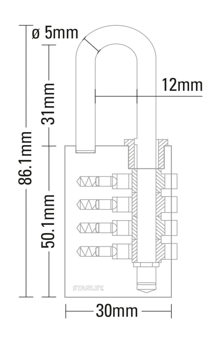 Stanley Solid Brass Combination Padlock 4 Digit 30mm/ 40mm