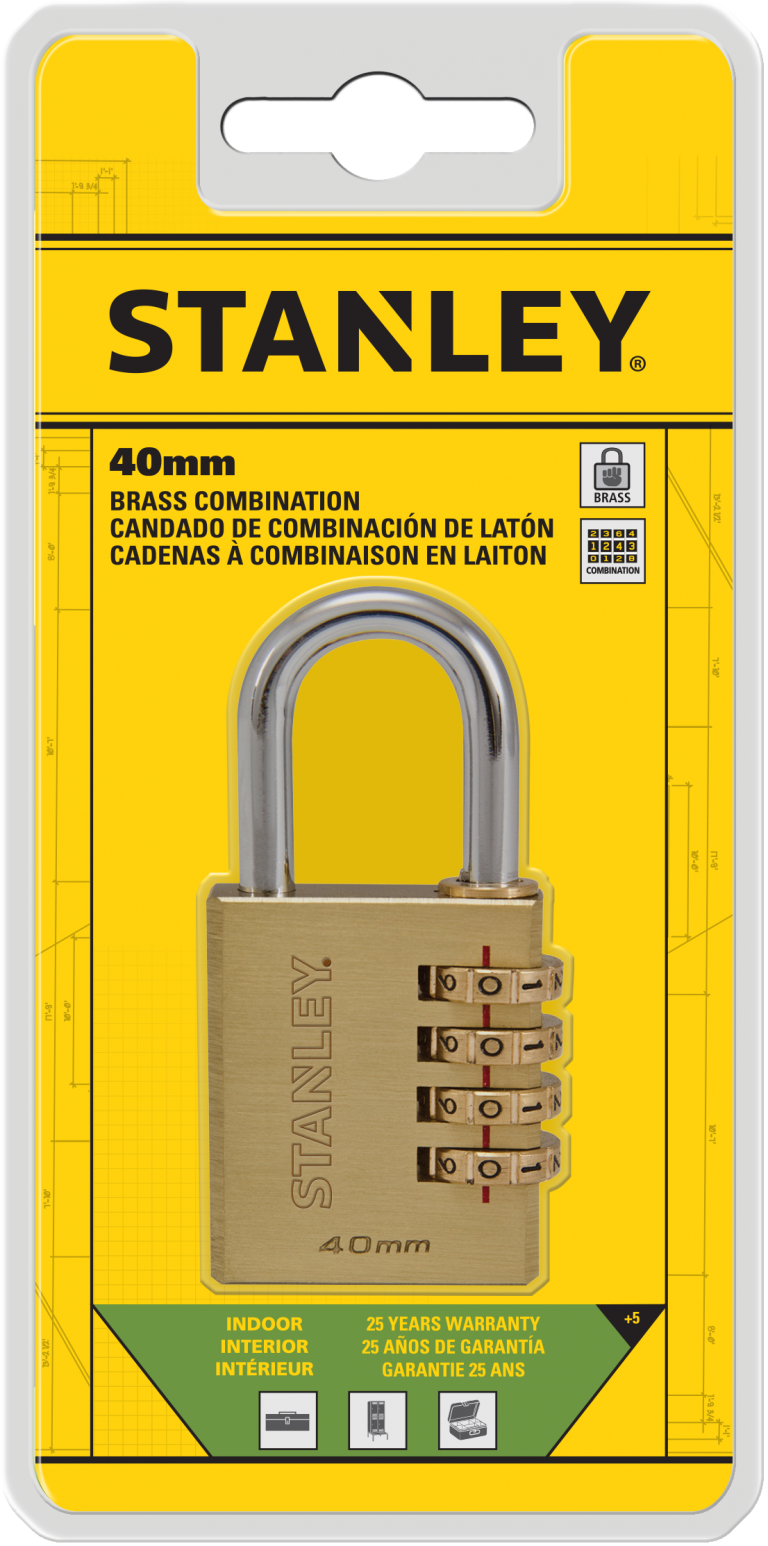 Stanley Solid Brass Combination Padlock 4 Digit 30mm/ 40mm