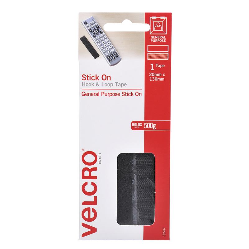 Velcro Brand Stick on Hook and Loop Strips 20 mm X 130 mm Black
