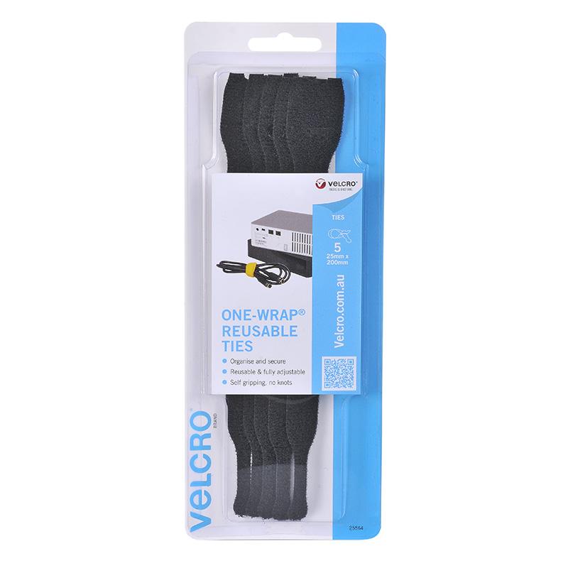 Velcro Brand One-Wrap Re-Usable Ties 25 mm X 200 mm Black