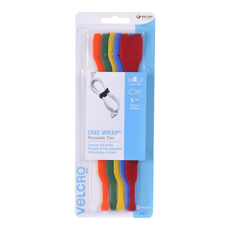 Velcro Brand One-Wrap Re-Usable Ties 25 mm X 200 mm Colours