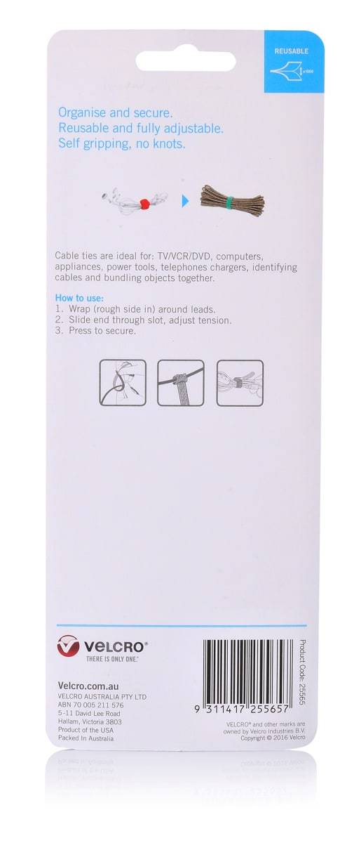 Velcro Brand One-Wrap Re-Usable Ties 25 mm X 200 mm Colours
