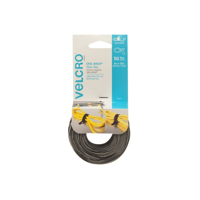 Velcro Brand One-Wrap Thin Ties 20.3 cm X 1.2 cm Gray & Black  (50 Ties)
