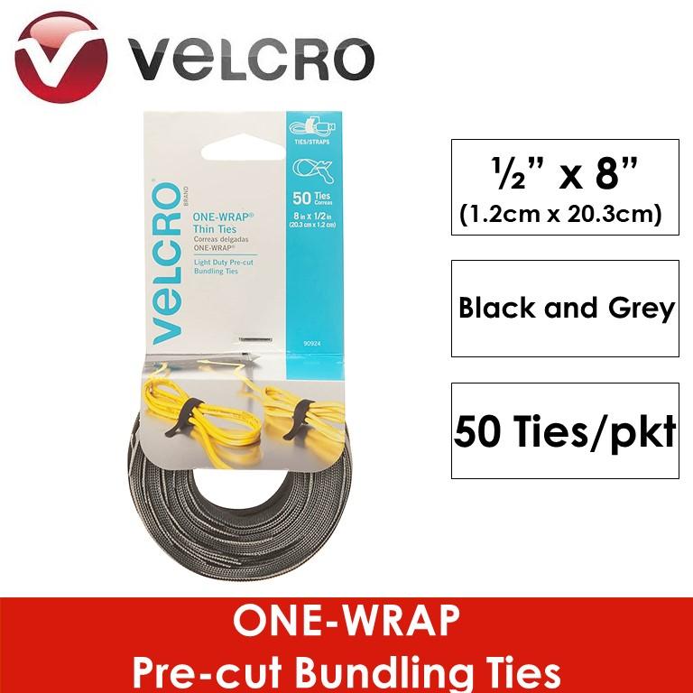 Velcro Brand One-Wrap Thin Ties 20.3 cm X 1.2 cm Gray & Black  (50 Ties)