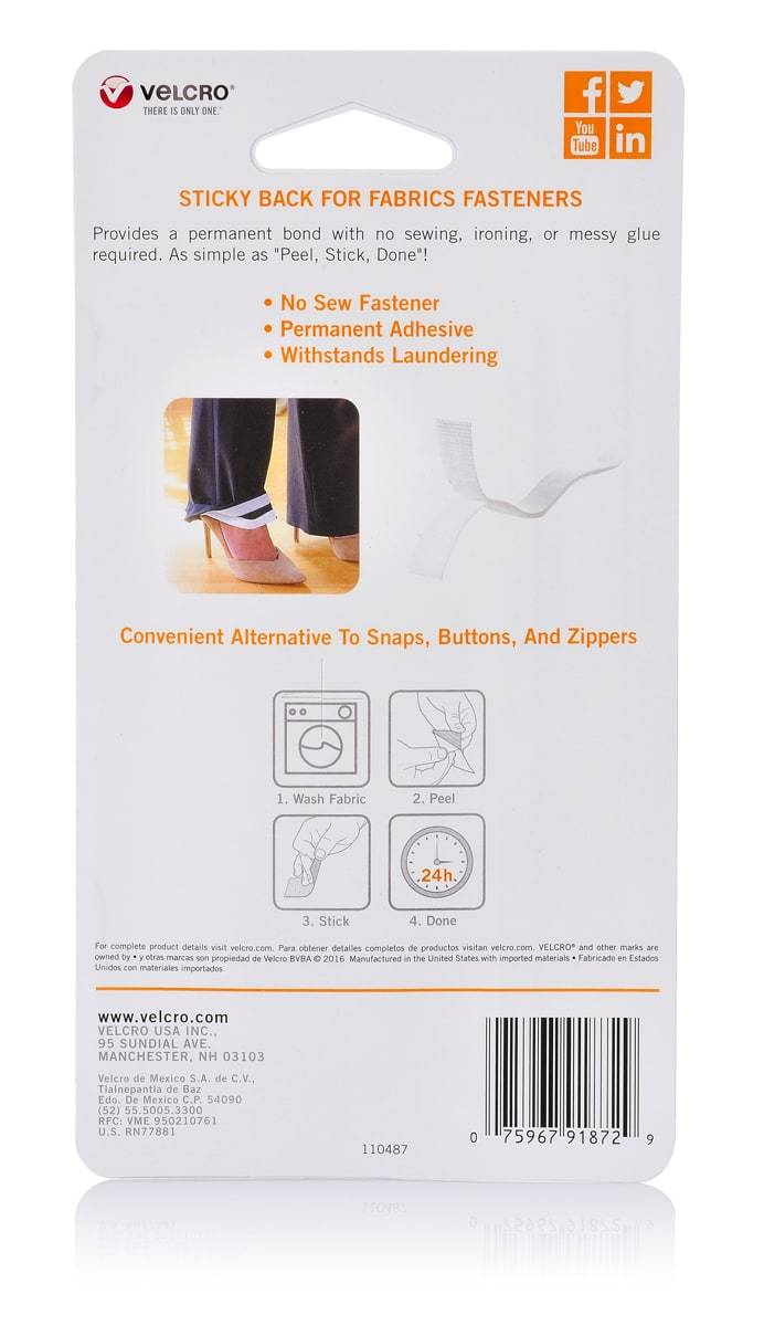 Velcro Brand Sticky Back for Fabrics Tape 1.9 cm X 60.9 cm White