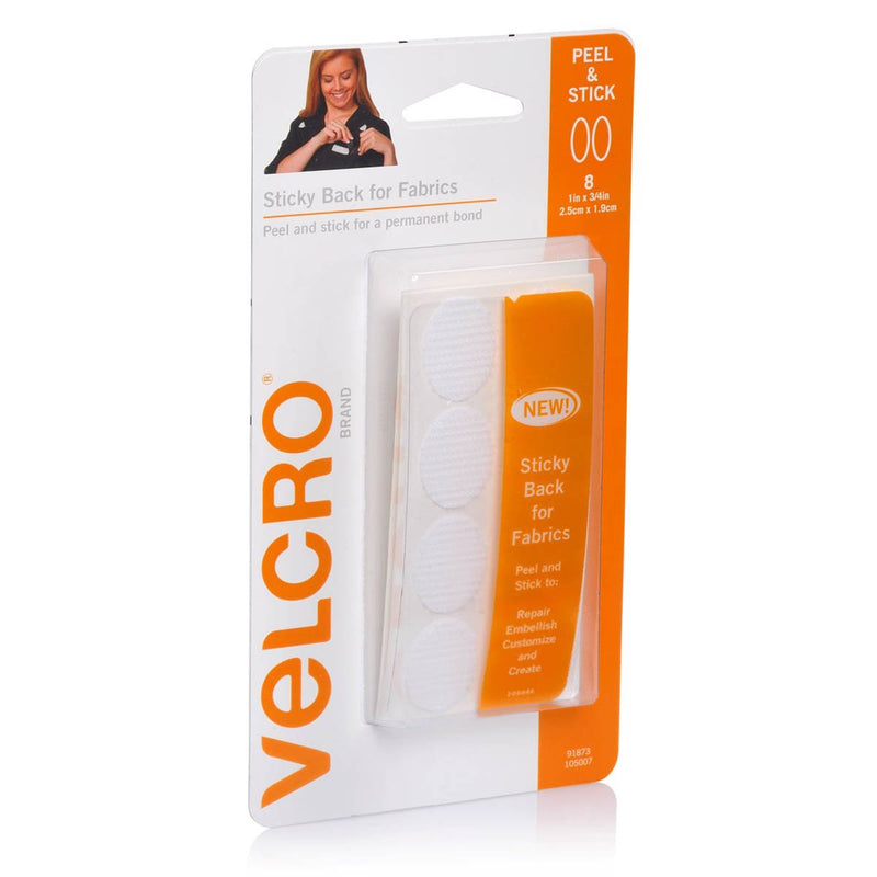 Velcro Brand Sticky Back for Fabrics Ovals 1.9 cm X 2.5 cm White (8 Ovals)