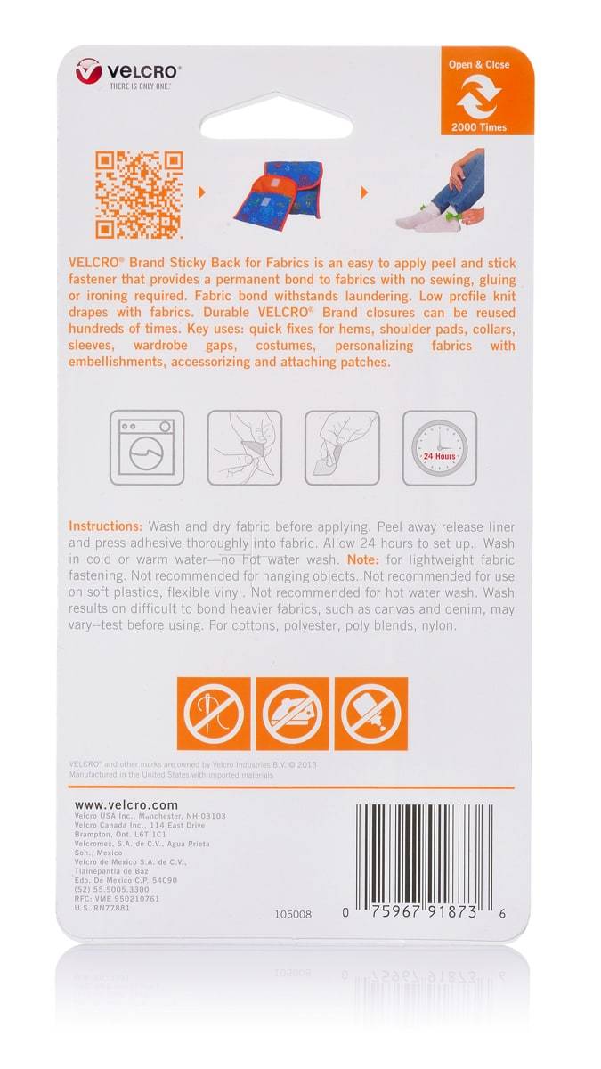 Velcro Brand Sticky Back for Fabrics Ovals 1.9 cm X 2.5 cm White (8 Ovals)