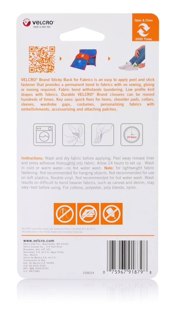 Velcro Brand Sticky Back for Fabrics Ovals 1.9 cm X 2.5 cm Black  (8 Ovals)